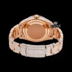 Fully Iced Out Rose Gold White Dial Moissanite Diamond Watch Caseback View