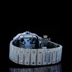 Fully Iced Out Skeleton Dial White Gold Diamond Bar Strap Moissanite Watch Caseback View