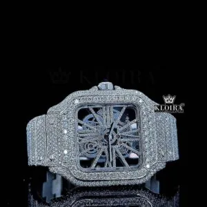 Cartior Fully Iced Out Skeleton Dial Moissanite Watch