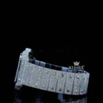 Fully Iced Out Skeleton Dial White Gold Diamond Bar Strap Moissanite Watch Left Side View