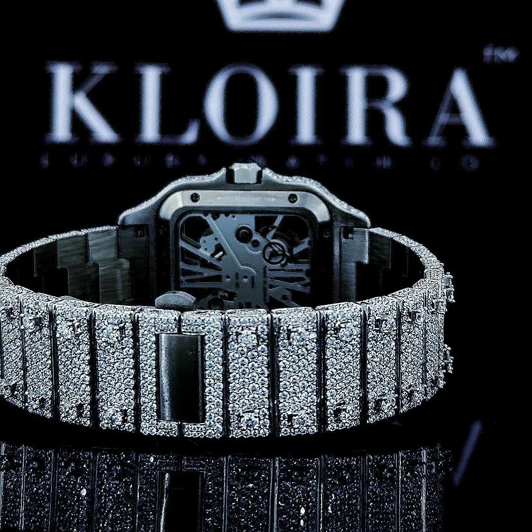 Fully Iced Out Skeleton Dial White Gold Moissanite Diamond Watch Back View