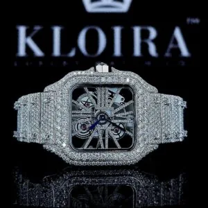 Cartior Fully Iced Out Skeleton Dial Moissanite Watch