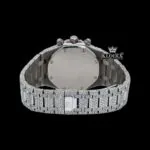 Fully Iced Out Stick Markers White Chronograph Dial Moissanite Watch Caseback View