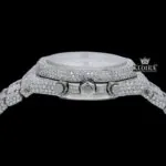 Fully Iced Out Stick Markers White Chronograph Dial Moissanite Watch Crown View
