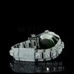 Fully Iced Out Stick Markers White Dial Diamond Link Strap Moissanite Watch Caseback View