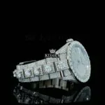 Fully Iced Out Stick Markers White Dial Diamond Link Strap Moissanite Watch Right Side View