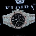 AP Fully Iced Out Chronograph Moissanite Watch with Black Dial