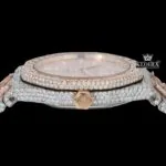 Fully Iced Out Two Tone Rose Gold Moissanite Diamond Baguette Watch Crown View