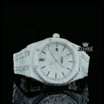 AP Royal Oak Fully Iced Out Moissanite Watch with White Dial and Gold Accents