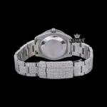 Fully Iced Out White Dial Black Roman Numerals Moissanite Diamond Watch Caseback View