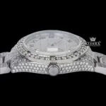Fully Iced Out White Dial Black Roman Numerals Moissanite Diamond Watch Crown View