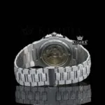 Fully Iced Out White Dial Black Stick Markers Lab-Grown Diamond Watch Caseback View