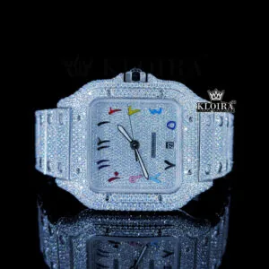Cartior Fully Iced Out Moissanite Watch with Rainbow Arabic Numerals