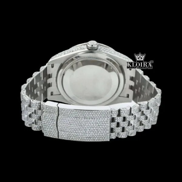 Fully Iced Out White Dial RomanNumerals Moissanite Diamond Watch Caseback View