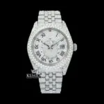 Roles Fully Iced Out Moissanite Diamond Watch with White Dial and Roman Numerals