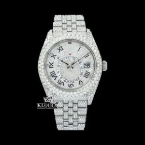 Fully Iced Out White Dial RomanNumerals Moissanite Diamond Watch