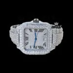 Fully Iced Out White Roman Dial Block Link Strap Moissanite Watch Dial View