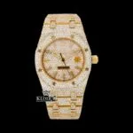 AP Fully Iced Out Yellow Gold Stick Markers Moissanite Watch