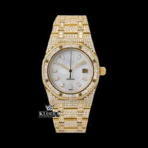 AP Royal Oak Fully Iced Out Moissanite Watch in Yellow Gold