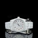 Roles Fully Iced Red Arabic Numerals White Dial Moissanite Watch