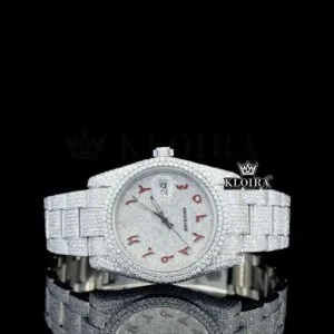 Roles Fully Iced Red Arabic Numerals White Dial Moissanite Watch
