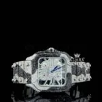 Cartior Fully Iced Skeleton Dial Two Tone Moissanite Watch