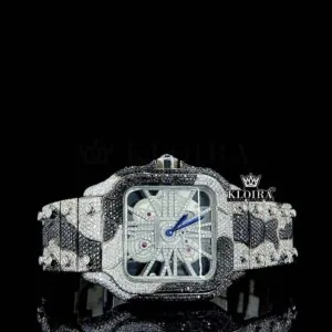 Cartior Fully Iced Skeleton Dial Two Tone Moissanite Watch