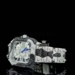 Fully Iced Skeleton Dial Two Tone Moissanite Diamond Watch Left Profile View