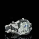 Fully Iced Skeleton Dial Two Tone Moissanite Diamond Watch Right Profile View