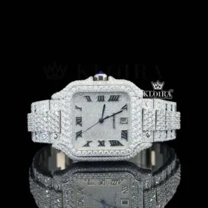 Cartior Fully Iced Square White Dial Moissanite Watch