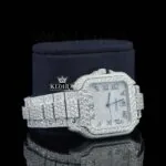 Fully Iced Square White Dial Roman Numerals Moissanite Diamond WatchRight Profile View
