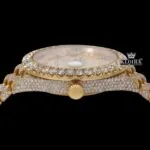 Gold Roman Numeral Watch Moissanite Diamond 14K Gold VVS 20 Carat 42mm Crown View