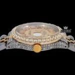 Gold Roman Numerals Yellow Dial Two Tone Moissanite Diamond Watch Crown View