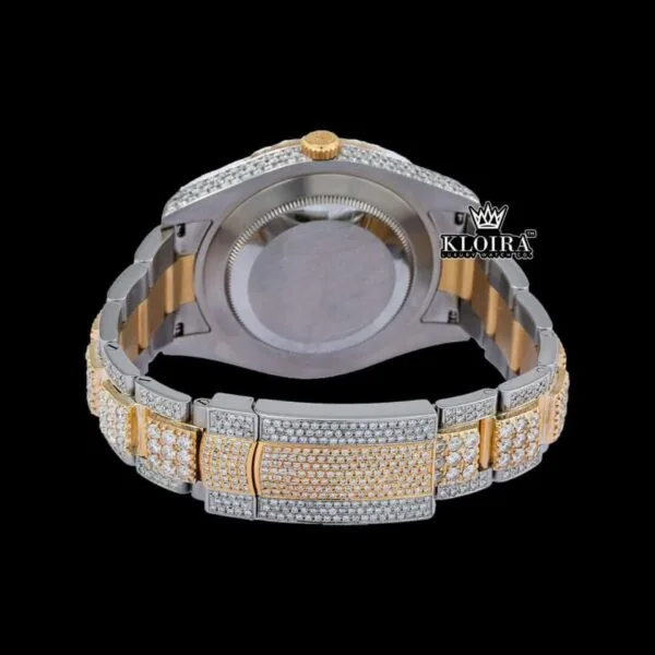 Gold Silver Two Tone Roman Numerals Moissanite Diamond Watch Caseback View