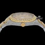 Gold Silver Two Tone Roman Numerals Moissanite Diamond Watch Crown View