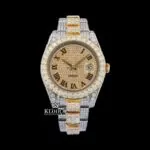 Roles Gold Silver Two Tone Roman Numerals Moissanite Watch