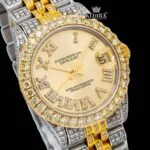 Yellow Gold Dial Yellow Roman Numerals Moissanite Diamond Watch - Golden Charm Moissanite Diamond Watch K Gold Vvs Carat Mm Close Up Dial View