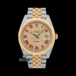 Two Tone Iced Out Roles Replica Red Roman Numeral Moissanite Watch