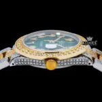 Green Arabic Dial Presidential Watch Moissanite Diamond 14K Gold 42mm Crown View