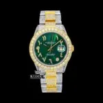 Roles Green Arabic Dial Two Tone Iced Out Moissanite Watch