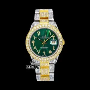 Roles Green Arabic Dial Two Tone Iced Out Moissanite Watch
