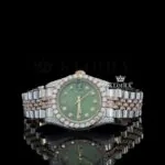 Roles Automatic Tourbillon Watch with Green Dial and Diamond Bezel