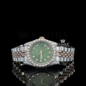 Roles Automatic Tourbillon Watch with Green Dial and Diamond Bezel