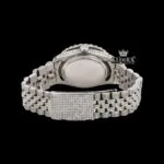 Green Dial Roman Numerals Iced Out Moissanite Diamond Watch Caseback View
