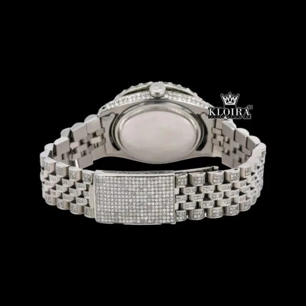 Green Dial Roman Numerals Iced Out Moissanite Diamond Watch Caseback View