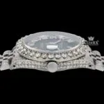 Green Dial Roman Numerals Iced Out Moissanite Diamond Watch Crown View