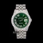 Roles Green Dial Roman Numerals Moissanite Diamond Watch with Iced Out Design