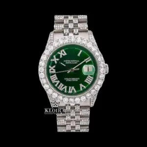 Roles Green Dial Roman Numerals Moissanite Diamond Watch