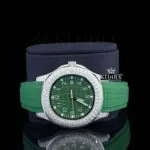 Green Dial Semi Iced Out Silicon Strap Lab Diamond Watch Close Up Front View