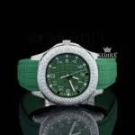 Patik Philippe Moissanite Diamond Watch with Green Dial and Silicon Strap